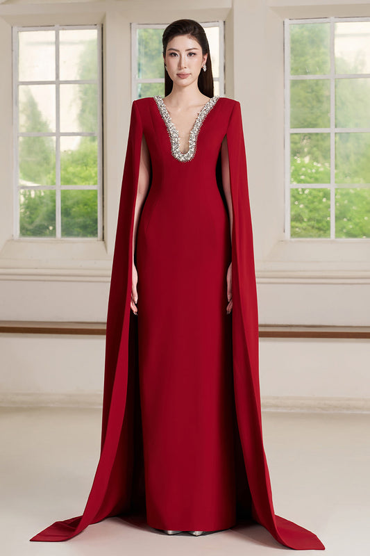 Lea Cape Sleeve Maxi Dress