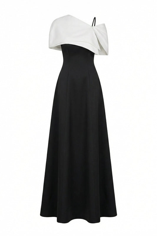 Via Asymmetric Neck Maxi Dress
