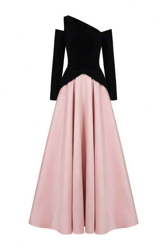 Belle Asymmetric Neck Cold Shoulder Maxi Dress