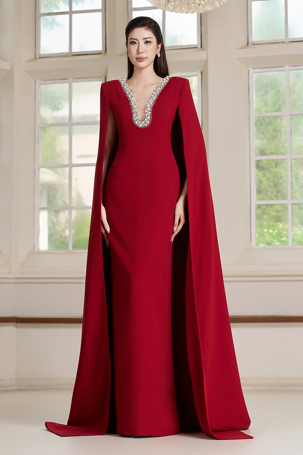 Lea Cape Sleeve Maxi Dress