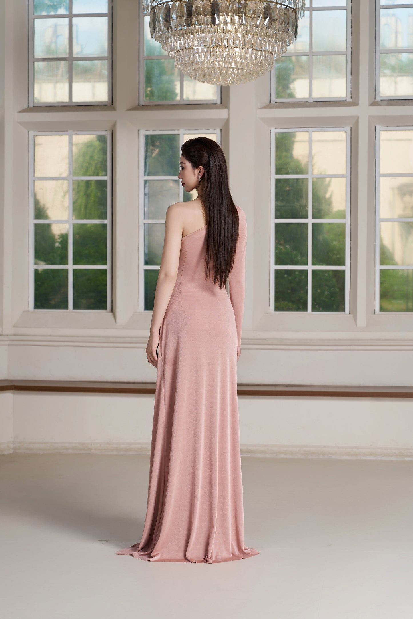 Ely Jersey Asymmetric Sleeve Maxi Dress